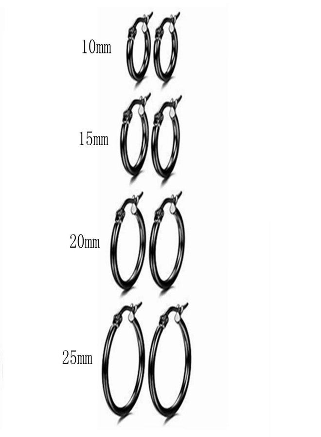 CVAYU 4 Pairs Stainless Steel Round Hoop Cute Huggie Earrings For Women Small Hoop Earring Set(10mm,15mm,20mm,25mm) (Black Tone-4Pairs) - Image 2